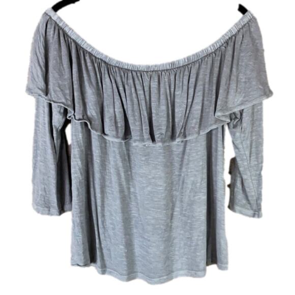 American Eagle Outfitters Tops - American Eagle Off The Shoulder Flounce Top Cropped Sleeve Gray Size Medium